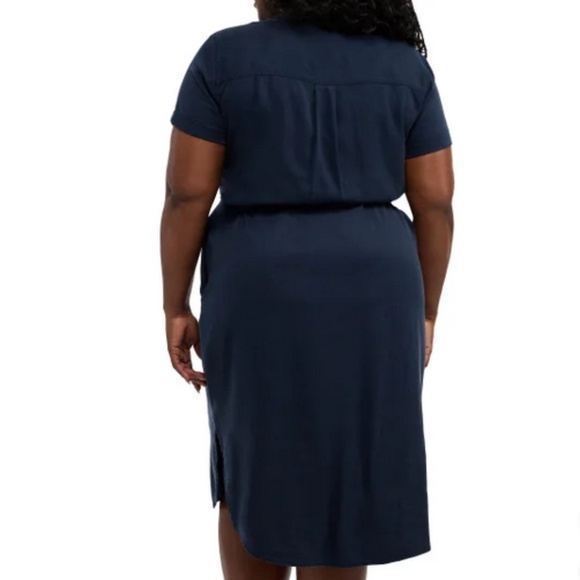 Teddy Rose Women’s Navy Button Up Belted Casual Neutral Shirt Dress NWT size Med - Picture 5 of 6